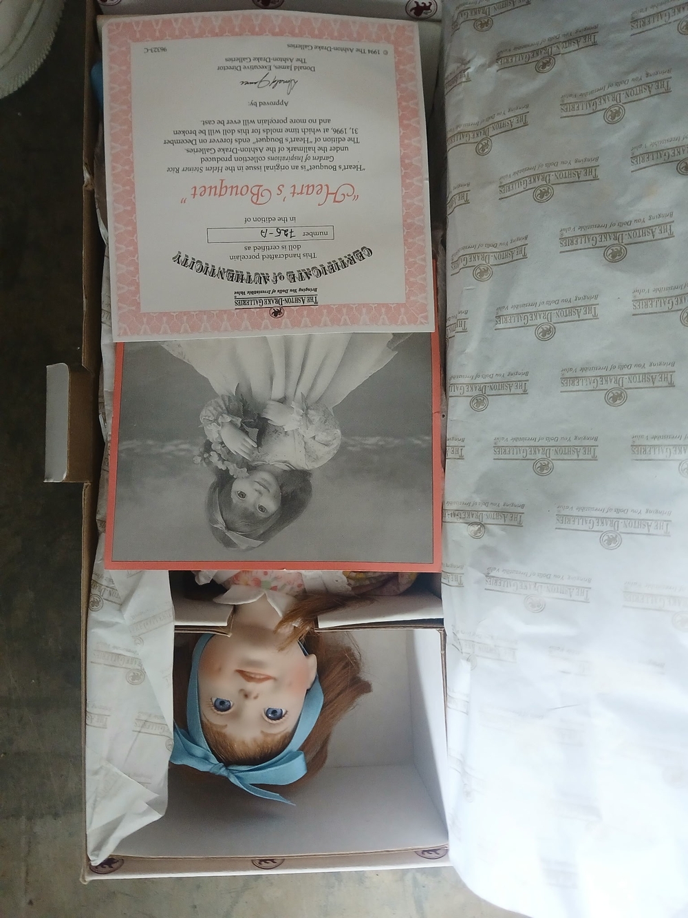 Ashton Drake Heart’s Bouquet Porcelain Doll Helen Steiner Rice COA Box Vintage
